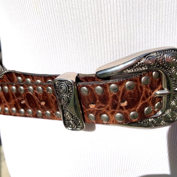 NANNI MADE IN ITALY WOMEN\'S BROWN LEATHER AND METAL DESIGNER BELT SIZE 36 main image 7